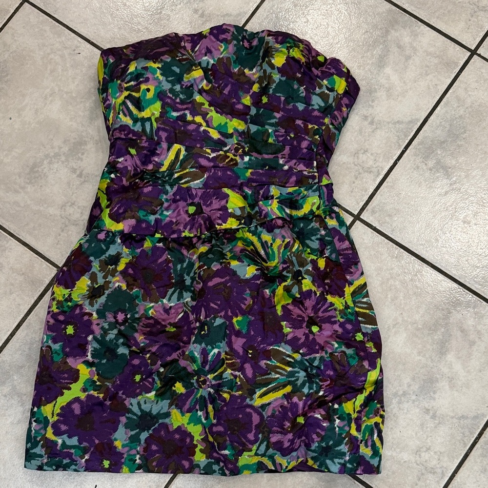 BCBG Strapless Dress - Purple and Green Floral